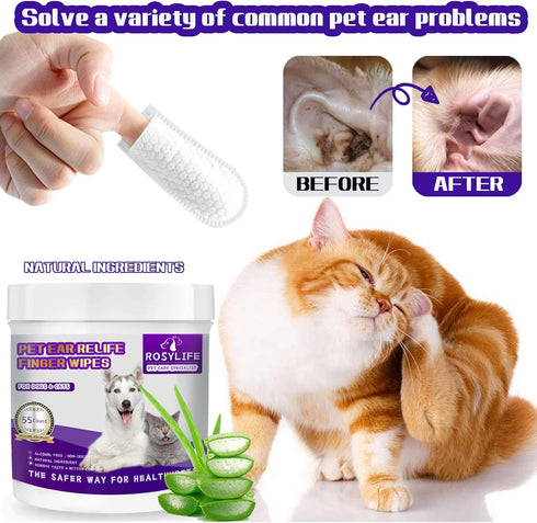 55 Count PET Ear Cleaning Finger Wipes for Dogs & Cats,Ear Cleaner Finger Wipes,Removes Dirt & Odor,Easy to Use, Natural Ingredients (Ear Cleaning...
