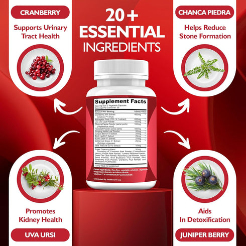 Kidney Cleanse Detox & Repair - Natural Kidney Support Supplement - Clinically Studied Cranberry Extract & 20+ Herbs for Kidney Function Support &...