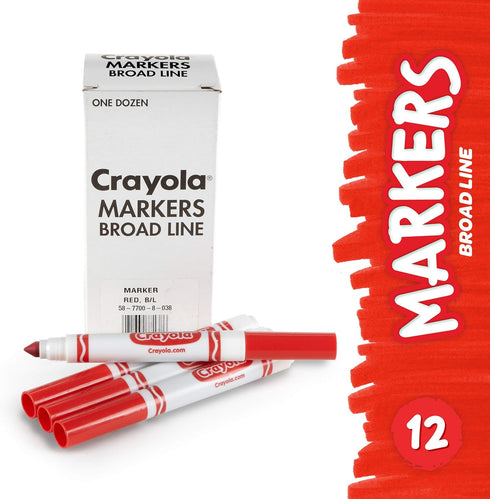 Crayola Broad Line Markers - Red (12ct), Markers for Kids, Bulk School Supplies for Teachers, Nontoxic, Marker Refill with Reusable Box...