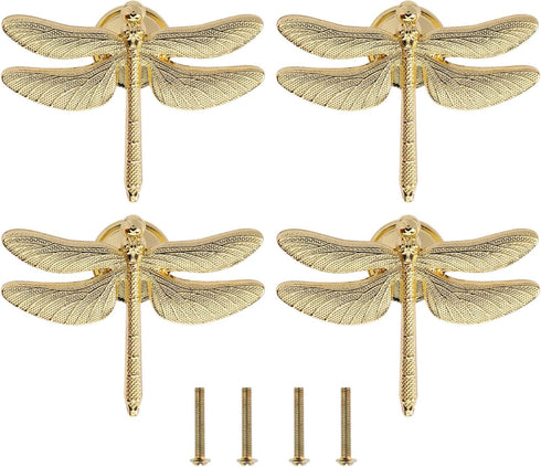 4PCS Dragonfly Knobs Handles Unique Dragonfly Shape Decorative Handles with Mounting Screws Furniture Hardware Accessories for Cabinet Wardrobe Dr...