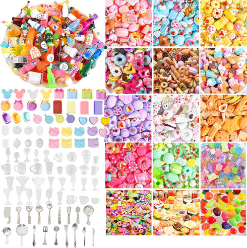 150Pcs Miniature Food Drinks Bottles Dollhouse Accessories 1:12 Mini Stuff Things Toy Set Dollhouse Pretend Kitchen Play Game Tiny Baking Hamburge...