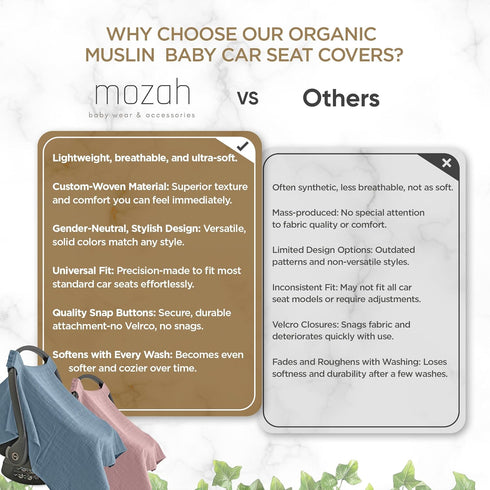 MOZAH Baby Car Seat Cover - Warm Taupe - 100% Organic Muslin - Soft, Breathable and Lightweight, Baby Infant Car Seat Essentials...