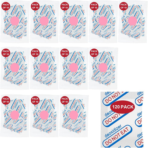 120 Packs 300CC Food Grade Oxygen Absorbers (10 Packs in Individual Vacuum Bag, 12x Packs of 10), Oxygen Absorbers for Food Storage, with Oxygen I...
