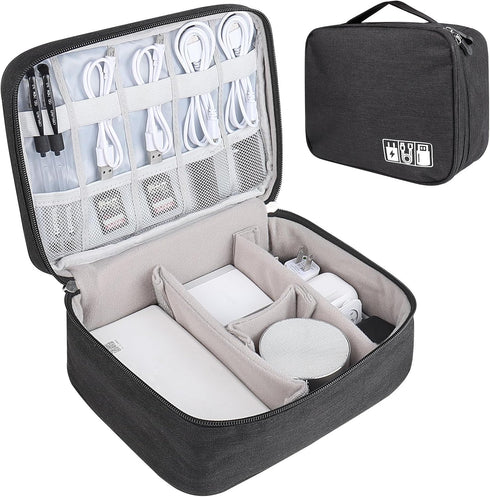 Cable Organizer Bag, Large Capacity Electronic Organizer Travel Case With Handle, Waterproof Tech Organizer for iPad Mini, Kindle, Cables, Charger...