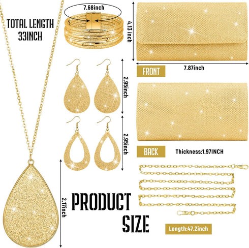 Sotiff 5 Pcs Women Evening Clutch Purse Party Handbag Jewelry Set Necklace Bracelet Earring for Girlfriend Valentines Gifts...