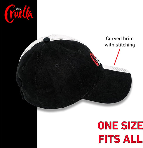 Disney Cruella Two-Tone Cotton Adjustable Dad Hat with Curved Brim, Black and White, One Size...