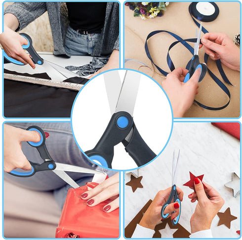 Left Handed Scissors for Adults Kids Student, 8 Inch Lefty Stainless Steel Sharp Blade Soft Comfort-Grip Handles Blunt Scissors, 2-Pack, Black/Blu...