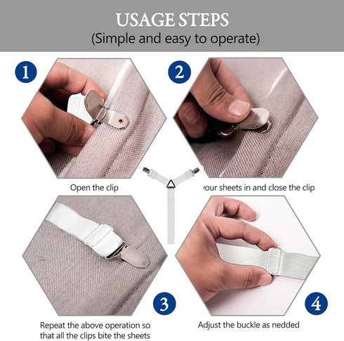 TGOOD Bed Sheet Holder Straps, Mattress Cover Clips to Hold Sheets in Place, Adjustable Bed Bands, Elastic Grippers,Fasteners,Keepers,Suspenders F...