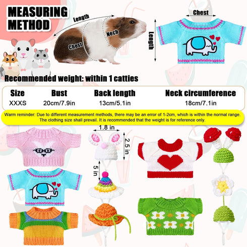 10 Pcs Guinea Pig Stuff Includes 5 Cute Mini Hats Cozy Hand Knitted Hat with Adjustable Strap and 5 Guinea Pig Clothes Small Animal Vest Sweater f...