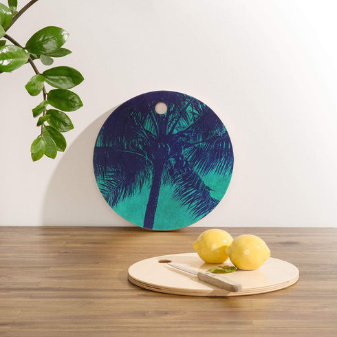 Society6 Nature Magik Palm Trees Summer Turquoise Cutting Board, 11.5", Blue...