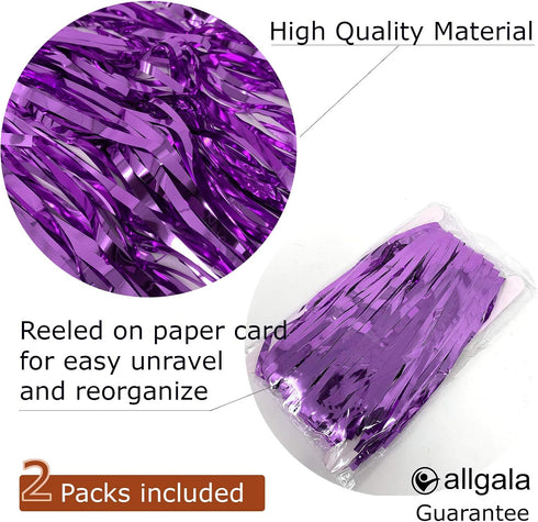 Allgala Purple Tinsel Table Skirt 2-Pack 29x108 Inch Metallic Foil Fringe Table Skirts for Party Event, Parade Float, Party Decoraton...