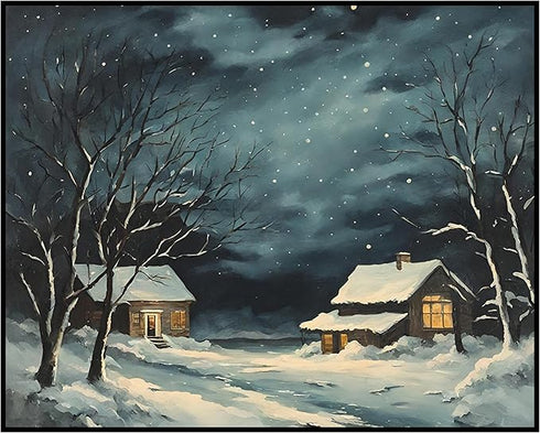 Posterizer 1 pcs-old farm house in snowy winter nature-in oil painting style-13-Landscape & Nature Art-GIft for Men Women Teens-Dining Room Decor-...