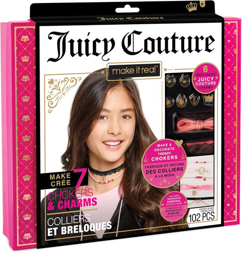 Make It Real Juicy Couture: Chokers & Charms Kit - Create 7 Unique Necklaces, 102 Pieces, 7 Trendy Chokers, 6 Juicy Charms, Tweens & Girls, Elasti...