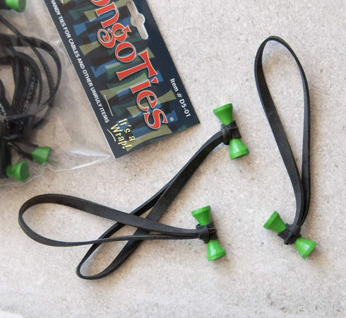 GREEN & BLACK "Tree Frog" Bongo Ties - 10 Pack "Style-D" ~ Professional cable ties made of natural rubber and bamboo ~ HANDY TIES FOR CABLES AND O...