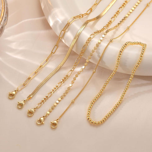 Gold Anklets for Women, 14k Gold Ankle Bracelets for Women Waterproof Cuban Link Anklets Layered Gold Beaded Anklet Bracelets Set Trendy Summer Je...