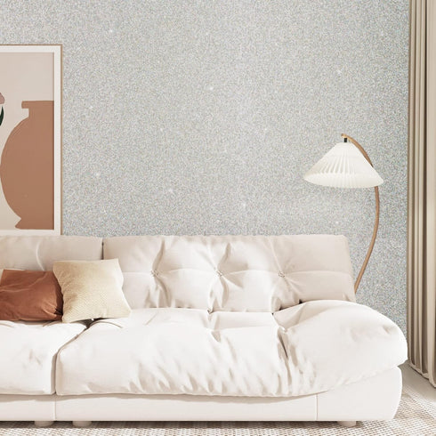 Silver Sparkle Contact Paper Glitter Wallpaper Stick and Peel Bedroom Cabinets Drawers 15.75''x80'' Vinyl Self Adhesive Removable Sparkle Wall Pap...