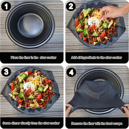 Silicone Slow Cooker Liners,Fits 6-8Quarts Crockpot Leakproof, Easy Clean Bags Liners for Round Pot or Oval (Black)...