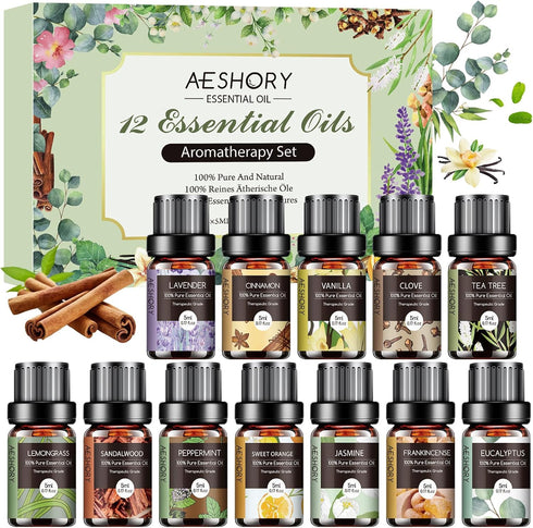 Essential Oils Set - 12 Pcs Aromatherapy Essential Oil Kit for Diffuser, Humidifier, Aromatherapy, Massage, Soap, Candle Making (5mL)...