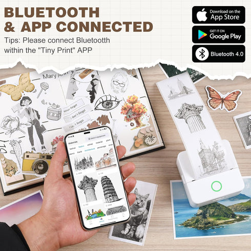 Thermal Mini Printer, Portable Inkless Sticker Maker, Bluetooth Printer for Phone, Wireless Label Printer with Tape, Free Cut Small Pocket Printer...