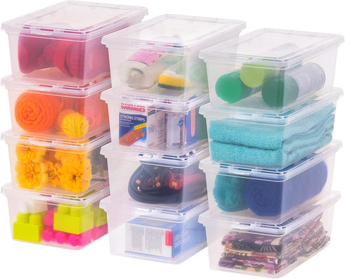 IRIS USA 7 Quarts Plastic Storage Container Bin with Latching Lid, 12 Pack, Nestable Box Tote Closet Game Organization Teacher Tools Art Supplies ...