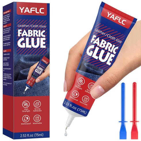 Fabric Glue Permanent 75ml, Fabric Glue for Patch, Clear Fabric Glue for Clothing Permanent Washable, Leather Glue for All Fabrics, Cotton, Denim,...