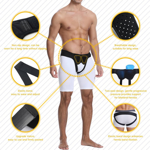 Hernia Belt Truss for Men Women Hernia Belt for Single/Double Inguinal or Sports Hernia, 2 Removable Compression Pads Comfortable Adjustable Groin...