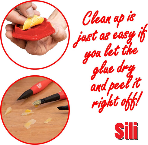 Sili Glue Pod and 3 Sili Micro Glue Brushes with Multi Purpose Sealable Lid/Glue Brush Holder • Fine Tip • Chiseled Tip and Flat Tapered Tip Brush...