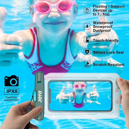 JOTO IPX8 Floating Waterproof Phone Holder Pouch, Float Universal Waterproof Case for iPhone 14 13 12 11 Pro Max XS XR 8 7 Galaxy Pixel Up to 7", ...
