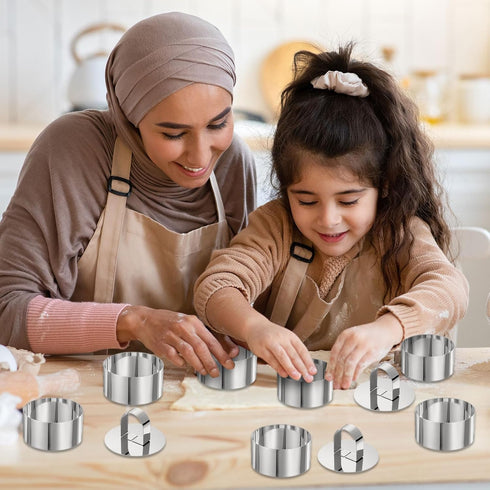 uxcell 1 Set Round Cake Ring, Stainless Steel Dessert Mousse Rings with Pusher for Biscuit, Mousse Cake, Dessert, Silver...