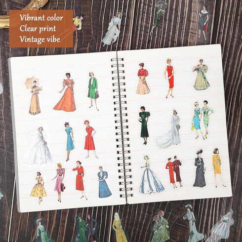 Vintage Fashion Stickers, 240 Pieces Retro Style Ladies Scrapbook Stickers Scrapbooking Supplies Kit, Sheer People Stickers for Junk Journals, Car...