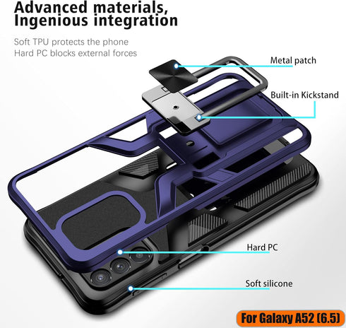 LMDAMZ Compatible Samsung Galaxy A52(5G) Heavy Duty Military Grade Shockproof Kickstand Case Double Protection (TPU+PC) Solid and Durable Magnetic...