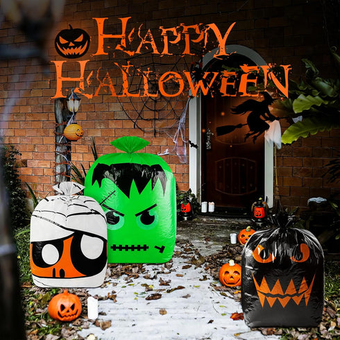 6 Pcs Halloween Pumpkin Leaf Bags, Halloween Pumpkin Trash Bags with Twist Tie, Fall Yard Trash Bags Yard Waste Bags Halloween Goodie Bags for Hal...