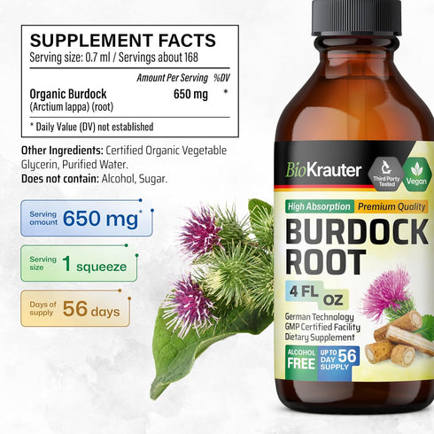 Burdock Root Tincture - Antioxidant Support Liquid Supplement - Organic Burdock Root Extract - Alcohol and Sugar Free - Vegan Drops 4 Fl.Oz....