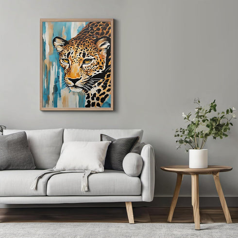 Posterizer 1 pcs- beautiful leopard sneaking with blue background-Art for Animal Lovers-Gift for Art Lovers-Living Room Bedroom Decor- unframed wa...