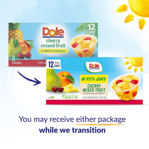 Dole Fruit Bowls Snacks Cherry Mixed Fruit in 100% Juice Snacks, 4oz 12 Total Cups, Gluten & Dairy Free, Bulk Lunch Snacks for Kids & Adults...