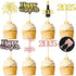 24 Pcs Glitter Rose Gold and Gold Happy New Year Cupcake Toppers 2025 Rose Gold,Gold and Black Cupcake topper Cheers to 2025 Cake Picks for New Ye...