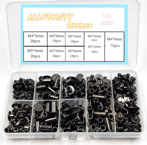 ALLOYMSYY 110 Sets Black Chicago Leather Fasteners Leather Rivets Kit for Shoe/Belt Repair/Fabric Rivets...