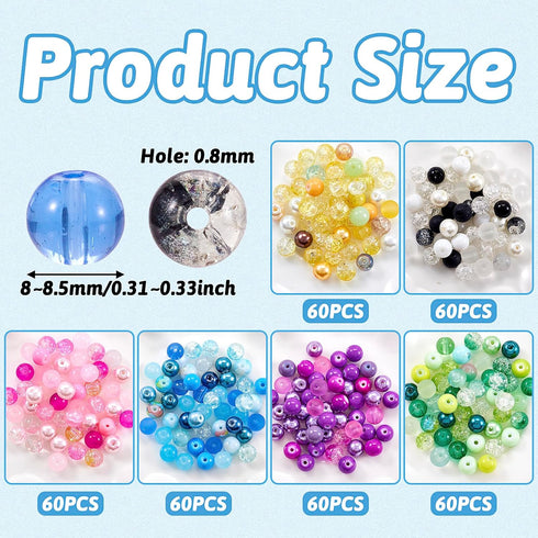 Beadthoven 360pcs 8mm Glass Beads for Bracelets Kit Crystal Crackle Beads Bulk for Jewelry Making Colorful Round Gemstones Friendship Bracelet Bea...