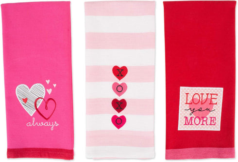 DII Valentine's Day Collection Kitchen, Dishtowel Set, 18x28, Embellished Hearts, 3 Piece...