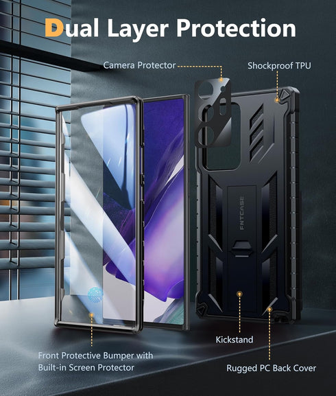 FNTCASE for Samsung Galaxy Note-20-Ultra Case: Military Grade Drop Proof Protection Phone Cover with Kickstand | Heavy Duty Shockproof Matte Textu...