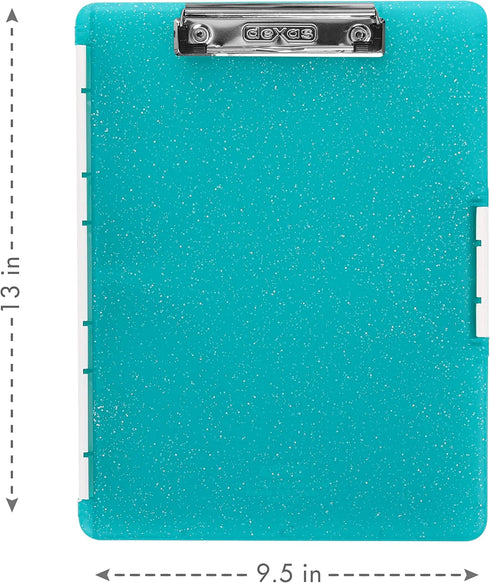 Dexas Slimcase 2 Storage Clipboard with Side Opening, Teal Glitter, Office Supplies Clipboards to Organize, Carry and Store, A4 Holder, Combine St...