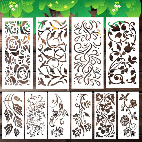 10 Pieces Flower Stencils for Painting, Ymapinc Leaf Stencil Floral Template Reusable Furniture Wall Canvas Decorative Stencils for Wood DIY Art C...