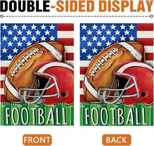 Fall Football Decorative Garden Flag, Autumn America Sports Game Day Yard Outside Home Decorations, Stars Stripes Seasonal Burlap Outdoor Small De...