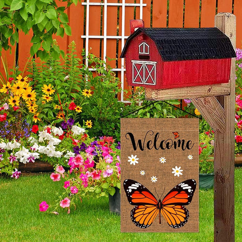 Welcome Monarch Butterfly Garden Flag Butterfly lovers Burlap Vertical Double Sided Yard Flags, Keep Flying if You Have Wings Outdoor Indoor Lawn ...