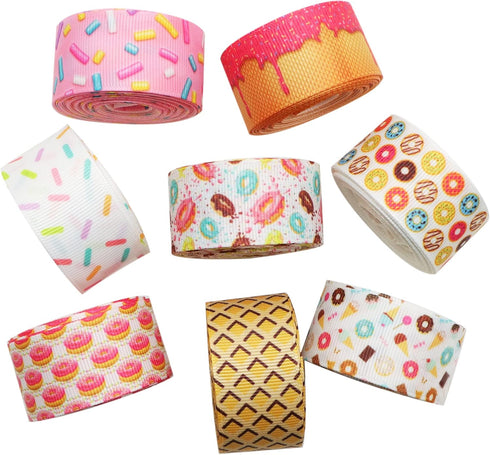 David accessories Donuts Grosgrain Ribbon Tape 1" Wide x 40 Yards Total-8 Rolls 5 Yards for DIY Handmade Hair Bow Headwear Wedding Festival Home P...