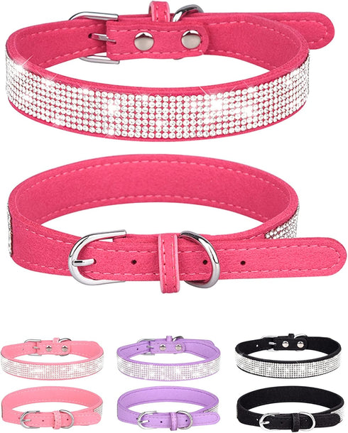 Bling Dog Collar for Small Medium Large Dogs, Rhinestone Dog Collars for Girl and boy Dog, Diamond Puppy Collars, Adjustable Leather Suede SOFE Ca...