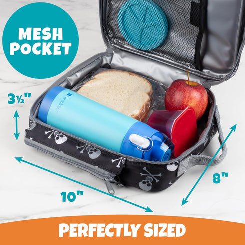 Kids Insulated Lunch Box w Snack Pocket & Water Bottle Holder (Pirate) -Boys or Girls Back to School Lunchbox Tote Keeps Food Hotter or Colder Lon...