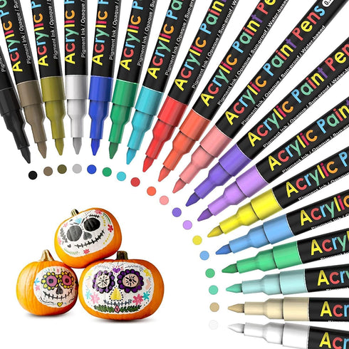 Acrylic Paint Pens Paint Markers Set of 18: Fine Point for Rock Painting Glass Wood Ceramic Fabric Metal Canvas Easter Eggs Pumpkin Kit, Drawing A...