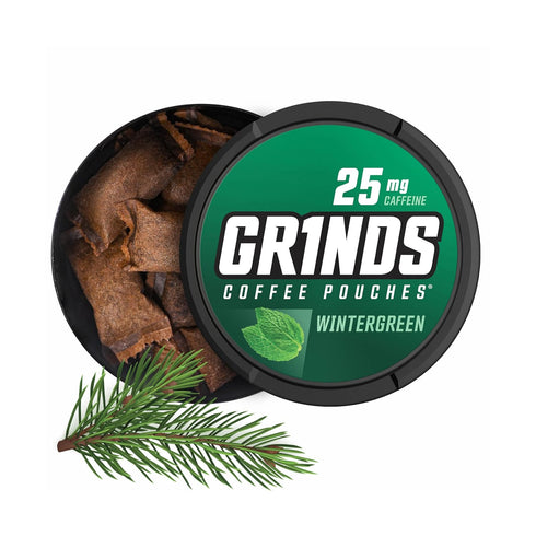 Grinds Coffee Pouches | Tobacco Free, Nicotine Free Healthy Alternative | 3 Cans of Wintergreen | 18 Pouches Per Can | 1 Pouch eq. 1/4 Cup of Coff...
