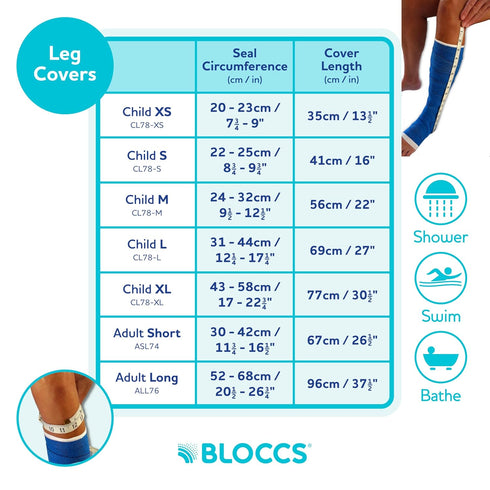 BLOCCS 100% Waterproof Cast Covers for Shower Leg Kids- Swim Cover, Cast Bag for Bath. Durable Cast Sleeve for Swimming - #CL78-S Small...